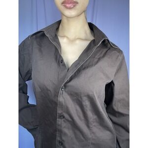 Eddie Bauer Brown Long Sleeve Button Down Shirt Unisex Size M Minimalist Casual